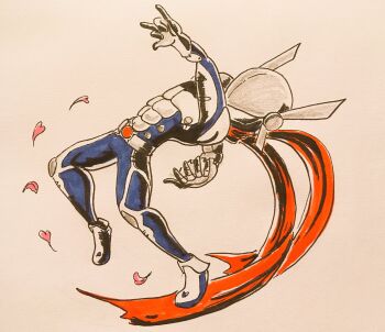 1boy digimon digimon_(creature) highres justimon male_focus mask muscular muscular_male parody scarf solo viewtiful_joe