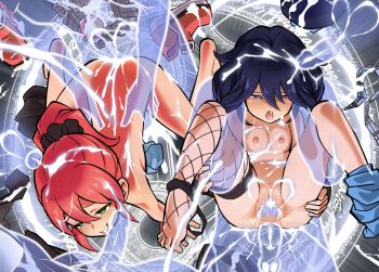 2girls 5boys adversarial_noise artist_name black_hair blue_eyes blush breasts commentary_request commission cum cum_in_mouth cum_in_pussy cum_on_ass cum_on_back cum_on_body cum_on_breasts cum_on_hair cum_on_tongue cum_on_upper_body dated ejaculation fishnet_thighhighs fishnets folded freckles fucked_silly ghost green_eyes group_sex hair_between_eyes hair_ornament hair_scrunchie heart heart_in_eye hetero highres invisible_man legs_up magic_circle medium_hair multiple_boys multiple_girls navel nipples nude open_mouth orgy original penis ponytail pussy raised_inner_eyebrows red_hair reverse_suspended_congress scrunchie seanji_sariel sex sex_from_behind signature single_thighhigh small_breasts symbol_in_eye thighhighs tongue tongue_out unworn_clothes vaginal