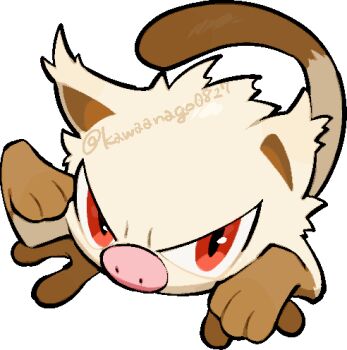 Rule 34 | animal focus, chibi, chibi only, commentary request, full body, gen 1 pokemon, kawaanago, lowres, mankey, nintendo, no humans, nostrils, pokemon, pokemon (creature), pokemon focus, red eyes, solo, transparent background, twitter username, v-shaped eyes