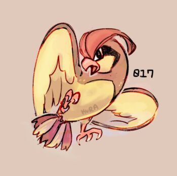 artist_name beak bird brown_background gen_1_pokemon kurapixel looking_at_viewer nintendo no_humans numbered pidgeotto pokemon pokemon_(creature) simple_background solo