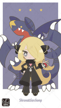 Rule 34 | + +, 1girl, black coat, blonde hair, breasts, claws, closed mouth, coat, colored sclera, cynthia (pokemon), dragon, fangs, fins, fur-trimmed coat, fur-trimmed sleeves, fur collar, fur trim, garchomp, gen 4 pokemon, grey eyes, hair ornament, hair over one eye, highres, holding, holding poke ball, long hair, long sleeves, looking at viewer, meme (sleepsheep), nintendo, poke ball, poke ball (basic), pokemon, pokemon (creature), pokemon dppt, smile, spikes, star (symbol), symbol-shaped pupils, very long hair, yellow eyes, yellow sclera
