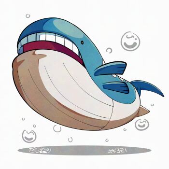 bubble full_body gen_3_pokemon mistray-art nintendo numbered open_mouth pokemon pokemon_(creature) signature simple_background solo teeth upper_teeth_only wailord whale white_background
