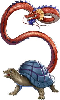 artist_request blue_eyes blue_fur demon_(megami_tensei) dragon eastern_dragon genbu_(megami_tensei) multiple_heads no_humans official_art open_mouth orange_eyes persona persona_5 persona_5:_the_phantom_x red_scales sharp_teeth shin_megami_tensei solo teeth third-party_source transparent_background turtle tusks
