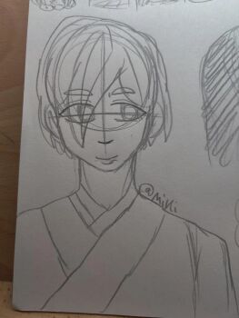 femboy genderswap genderswap_(ftm) highres isekai_shikkaku japanese_clothes kimono paper pencil sacchan_(isekai_shikkaku)