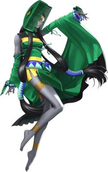 1girl artist_request barefoot black_eyes black_hair breasts colored_sclera colored_skin comb demon_(megami_tensei) detached_sleeves grey_skin hair_tubes highres kushinada-hime_(megami_tensei) official_art persona persona_5 persona_5:_the_phantom_x shin_megami_tensei solo third-party_source transparent_background yellow_sclera