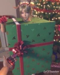 1boy 1girl 3d animated antlers artist_name bare_shoulders blender_(medium) blonde_hair blue_eyes bouncing_breasts box breasts christmas christmas_ornaments christmas_present christmas_tree dancing dead_or_alive dead_or_alive_5 gift gift_box gloves happy horns in_box in_container jiggle laughing long_hair looking_at_viewer lvl3toaster marie_rose navel nipples nude pov pussy reindeer_antlers small_breasts smile socks sound standing striped_clothes striped_socks swinging_hips tagme thighhighs thighs uncensored video watermark