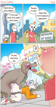 ! !! 1girl 2boys all_fours animal_ears animal_penis bestiality blue_eyes blush censored dog dog_penis doggystyle english_text expressionless glasses gradient_hair happy happy_sex knotted_penis knotting medium_hair mosaic_censoring multicolored_hair multiple_boys open_mouth original pointy_ears pussy rolling_eyes sex sex_from_behind speech_bubble surprised tongue tongue_out twintails vaginal