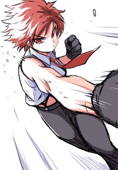 1girl breasts female_focus formal_clothes ikaringo4444 ikaringo_(ikaringo4444) medium_breasts pale_skin red_eyes red_hair shirt short_hair the_king_of_fighters thick_thighs thighs vanessa_(kof) white_shirt