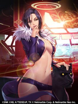 1girl black_hair breasts cleavage crossover large_breasts merlin_(nanatsu_no_taizai) nanatsu_no_taizai navel official_art revealing_clothes snk the_king_of_fighters