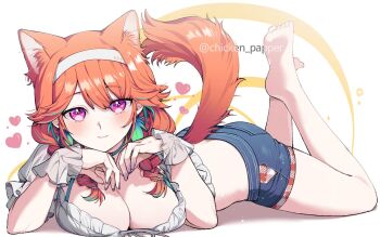 1girl ass breasts chicken_papper cleavage feet highres large_breasts looking_at_viewer orange_hair short_shorts shorts tagme tail takanashi_kiara
