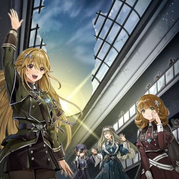 bad_link blonde_hair brown_eyes brown_hair green_eyes green_hair hat highres laughing military military_hat military_uniform miniskirt skirt smile waving yu-gi-oh!