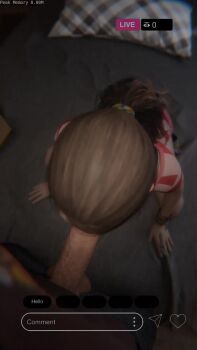 1boy 1girl 3d age_difference animated bed detroit:_become_human emma_phillips fellatio h3 hand_on_another's_head hetero kneeling livestream loli on_bed oral penis ponytail recording tagme video