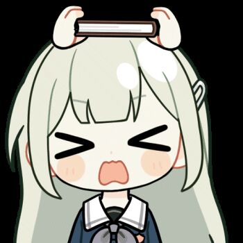 &gt;_&lt; 1girl animated animated_gif bang_dream! bang_dream!_it&#039;s_mygo!!!!! blunt_bangs blush_stickers book chibi chibi_only chunye_haruya green_hair holding holding_book incoming_attack long_hair lowres open_mouth sidelocks simple_background solo throwing transparent_background upper_body wakaba_mutsumi