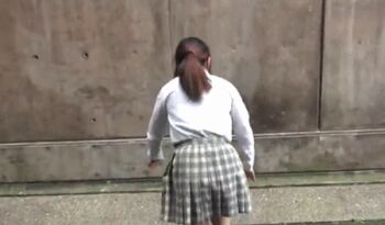 1girl animated animated_gif asian censored close-up clothes_lift female_focus handstand lowres no_panties outdoors photo_(medium) pussy skirt skirt_lift solo source_request upside-down