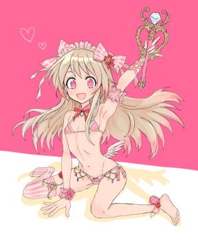 1girl aquarion_ten arm_up breasts chaos_marie_(grimms_notes) grimms_notes highres naveil open_mouth sitting small_breasts smile solo