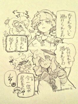 3girls ? absurdres artist_name bird buttons cat collared_shirt commentary_request dog eyeball frilled_shirt_collar frilled_sleeves frills hair_ornament hairband head_only heart heart_button heart_hair_ornament highres komeiji_koishi komeiji_satori long_hair long_sleeves menotama mizuhashi_parsee multiple_girls open_mouth shirt siblings signature sisters speech_bubble spoken_question_mark sweatdrop third_eye touhou traditional_media translation_request turtle wide_sleeves