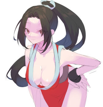 1girl bracer breasts fatal_fury highres ishitsuki_merokoa large_breasts looking_at_viewer ninja ponytail shiranui_mai sketch smile the_king_of_fighters