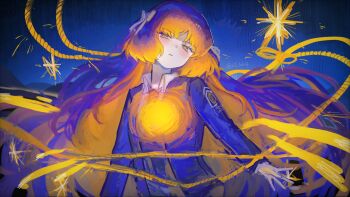 Rule 34 | 1girl, arms at sides, blue background, blush, collared shirt, compass (mili), dress shirt, duo chromatic, freckles, glowing, green eyes, head tilt, highres, ishmael (project moon), jacket, limbus company, long hair, long sleeves, looking at viewer, mili (band), necktie, parted lips, project moon, rikka (r1 kk4), rope, shirt, sidelocks, solo, sparkle, very long hair