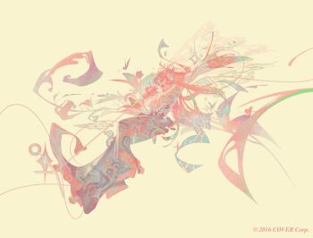 1girl alternate_costume bug butterfly commentary dress english_commentary highres holding holding_microphone holding_microphone_stand hololive hololive_english insect leonardo_vincent long_hair microphone microphone_stand mori_calliope multicolored_dress official_art pastel_colors pink_theme sparkle very_long_hair virtual_youtuber