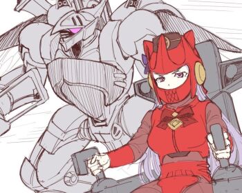 animal_ears billbine bodysuit breasts cockpit flying gold_ship_(umamusume) helmet holding holding_weapon horse_ears horse_girl insect_wings kin-san_(sasuraiga) long_hair mecha mecha_pilot_suit pilot pilot_chair pilot_helmet piloting robot seisenshi_dunbine umamusume weapon wings