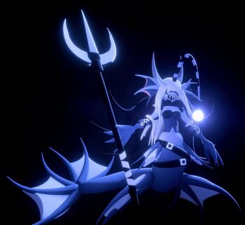 1girl 3d anglerfish_girl digimon digimon_(creature) jimbox_splatted monster_girl oridigi original polearm sharp_teeth smile teeth trident weapon
