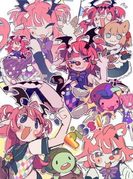 2girls :3 ahoge animal_ear_fluff animal_ears arm_up bell_bow black_gloves blue_neckerchief blue_sailor_collar blush blush_stickers bow camila_(cami_2.0)_(vtuber) camila_(vtuber) cat_ears cat_girl chibi chibi_inset claws clenched_hand closed_eyes closed_mouth colored_eyelashes commentary commission controller diamond_facial_mark diamond_hair_ornament elbow_gloves english_commentary english_text eyelashes facial_mark fang flying_sweatdrops game_controller glasses gloves hair_ribbon hat head_wings heart highres holding holding_remote_control indie_virtual_youtuber jester_cap leotard mismatched_eyelashes multicolored_hair multicolored_hat multicolored_shirt multiple_girls multiple_views neckerchief neuro-sama open_mouth outline pasharuu pink_hair purple_bow purple_eyes rainbow_text red_ribbon remote_control ribbon round_eyewear sailor_collar short_sleeves simple_background single_glove skin_fang smile strapless strapless_leotard streaked_hair tail teeth thighhighs turtle two-tone_hair two_side_up upper_teeth_only vedal987 vedal_ai virtual_youtuber waving white_background white_hair white_outline white_thighhighs wings