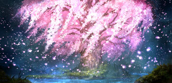 absurdres cherry_blossoms commentary_request concept_art falling_petals highres kurasuta nature no_humans original petals plant plant_focus scenery tree