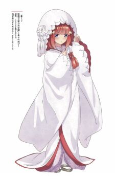 1girl anime_coloring artist_request blue_eyes blunt_bangs blush commentary_request full_body go-toubun_no_hanayome gradient_nails hair_ornament japanese_clothes kimono looking_at_viewer nail_polish nakano_nino parted_lips pink_hair shiromuku short_hair sidelocks simple_background solo standing uchikake white_background wide_sleeves