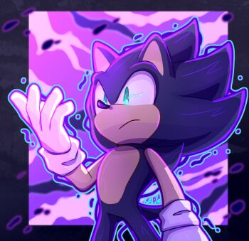 1boy artist_name cowboy_shot dark_sonic gloves glowing glowing_eyes hedgehog ketlike male_focus solo sonic_(series) sonic_the_hedgehog white_gloves
