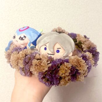 black_eyes blue_eyes circle digimon flower higashimitarai_kiyoshiro jellymon short_hair smile stuffed_toy