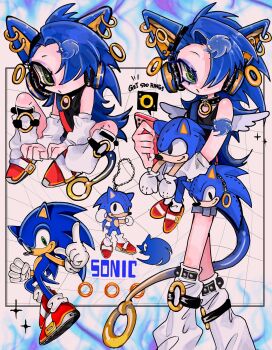 1boy amatou_akuma angel_wings animal_ear_headphones animal_ears animal_hair_ornament arm_warmers arms_between_legs bare_shoulders belt blue_fire blue_hair blue_shorts blue_tail buckle cat_ear_headphones cat_ears cellphone chain character_bag character_doll character_hair_ornament character_name character_tattoo choker closed_mouth collar copyright_name denim denim_shorts detached_sleeves doll ear_piercing earrings english_text fake_animal_ears fire full_body furry furry_male gloves gold_buckle gold_ring green_eyes hair_ornament hair_over_one_eye hand_up hands_up headphones headset hedgehog hedgehog_boy highres holding holding_phone holding_stuffed_toy humanization index_finger_raised jewelry knees_up leg_warmers long_hair looking_at_viewer looking_to_the_side male_focus mini_wings multicolored_fire multiple_views o-ring o-ring_legwear personification phone piercing pointing purple_fire red_shoes ring shirt shoes shorts sideways_glance sitting sleeveless smartphone smile sneakers snout socks sonic_(series) sonic_the_hedgehog sparkle standing stuffed_animal stuffed_toy tail tank_top tattoo trap two-tone_tail white_arm_warmers white_background white_gloves white_leg_warmers white_socks white_straps white_wings wings yellow_tail