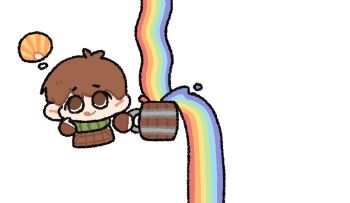 1boy animated animated_gif brown_eyes brown_hair chibi chibi_only chilchuck_tims commentary cup dungeon_meshi e-lion_yi holding holding_cup male_focus simple_background solo symbol-only_commentary white_background