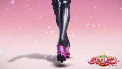 10s 3d animated armor ass bodysuit bouncing_breasts breasts brown_hair cherry_blossoms close-up covered_erect_nipples fuuun_ishin_dai_shogun green_eyes hattori_kiriko high_heels large_breasts long_hair ninja ponytail salute skin_tight video walking wide_hips