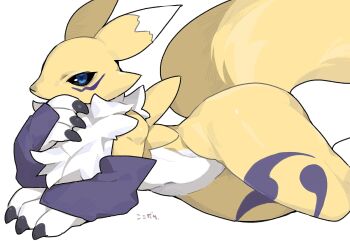 Rule 34 | black sclera, colored sclera, digimon, digimon (creature), highres, kitsune, kokodari, renamon, simple background, solo, white background, yellow eyes