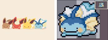 artist_name commentary_request eevee flareon gen_1_pokemon image_editing_program jolteon nintendo pixel_art pokemon pokemon_(creature) rizu_(rizunm) simple_background vaporeon white_background