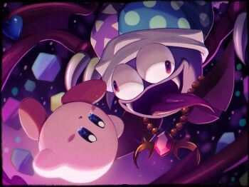 Rule 34 | 2boys, amanegi toro, bead necklace, beads, crazy eyes, crazy smile, creature, crying, fang, gem, heart, highres, jewelry, kirby, kirby (series), kirby super star ultra, marx (kirby), marx soul, multiple boys, necklace, nintendo, no humans, smile, tears, tongue