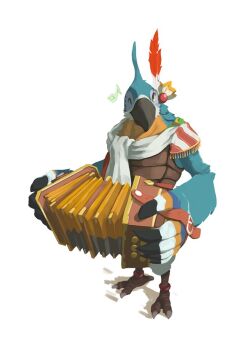 1boy accordion armor beak bird_boy bird_wings blue_feathers commentary english_commentary feather_fingers feather_hair_ornament feathers furry furry_male hair_ornament instrument kass leather_armor looking_at_viewer lower_(lowerkuo) male_focus multicolored_feathers musical_note nintendo pants scarf strap talons the_legend_of_zelda the_legend_of_zelda:_breath_of_the_wild white_pants white_scarf wings