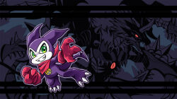 Rule 34 | character request, digimon, digimon (creature), digimon liberator, dragon, gloves, green eyes, impmon, scarf, tail