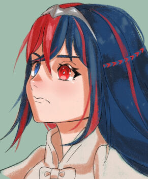 1girl blue_eyes blue_hair crossed_bangs female_alear_(fire_emblem) fire_emblem fire_emblem_engage hair_between_eyes heterochromia highres katspeony multicolored_hair nintendo red_eyes red_hair solo split-color_hair tiara two-tone_hair