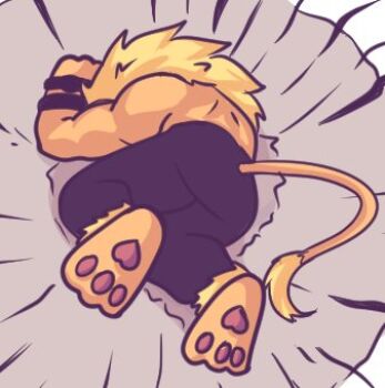 blonde_hair digimon digimon_(creature) dragon_ball leomon leomon_dies_(meme) meme nyxai solo tail yamcha_pose_(meme)