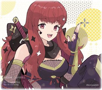 1girl breasts cleavage fire_emblem fire_emblem_engage fire_emblem_heroes highres kiriya_(552260) large_breasts long_hair looking_at_viewer ninja nintendo red_eyes red_hair smile yunaka_(fire_emblem) yunaka_(stealthy_imitator)_(fire_emblem)