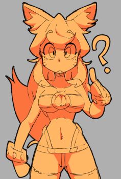 1girl ? animal_ears bacun bandeau bracelet breasts cleavage facial_mark fingerless_gloves gloves jewelry large_breasts liru long_hair looking_at_viewer monochrome navel o-ring o-ring_top renkin_san-kyuu_magical_pokaan short_shorts shorts sidelocks sketch solo tail whisker_markings wolf_ears wolf_girl wolf_tail