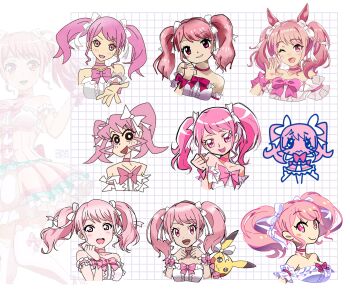 Rule 34 | absurdres, bang dream!, bang dream! girls band party!, bourbunbun, bow, choker, highres, maruyama aya, multiple drawing challenge, pastel palettes (bang dream!), pink bow, pink choker, pink eyes, pink hair, twintails, various styles challenge, wrist bow