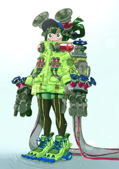 1girl asui_tsuyu asui_tsuyu_(hero_outfit) black_eyes bodysuit boku_no_hero_academia closed_mouth female_focus green_bodysuit green_hair kat_colors smile solo superhero_costume