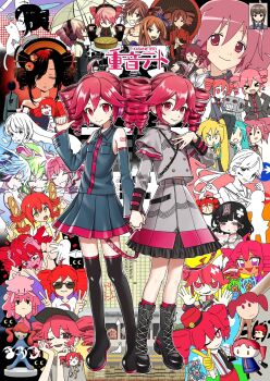 &gt;_&lt; 0_0 2boys 2kumi_3 6+girls =_= \||/ akita_neru alternate_costume alternate_hair_color annotation_request ataman_ita_(synthesizer_v) black_footwear black_hair black_shirt black_skirt blonde_hair blue_hair boku_ni_wa_ikiru_sense_ga_nai._(utau) boots buttons character_name chiccha_na_watashi_(synthesizer_v) chirijiri_(synthesizer_v) closed_mouth clutching_head collage copyright_request dame_ningen_da_(utau) dancing detached_sleeves double-breasted drill_hair drill_ponytail dual_persona food frown fukkireta fuyuukan_(utau) genkou_youshi gloves green_hair grey_jacket grey_skirt grin hand_on_own_chest hands_up hatsune_miku headset highres hito_mania_(utau) holding holding_hands holding_umbrella honto_no_(utau) igaku_(utau) inochi_mijikashi_koiseyo_otome_(utau) interlocked_fingers iwashi_ga_tsuchi_kara_haetekuru_n_da_(utau) jacket japanese_clothes kasane_ted kasane_territory_(utau) kasane_teto kasane_teto_(sv) kasane_teto_(utau) kikai_shoujo_to_misoji_ol_(utau) kimono knee_boots kneehighs kotoba_no_obake_ga_mado_kara_miteiru_(utau) kuronuri_sekai_ate_shokan_(utau) liar_dancer_(synthesizer_v) long_sleeves looking_at_viewer low_ponytail meishou_roman_(utau) mesmerizer_(vocaloid) migi_ni_ma_gaaru_(utau) mimi_no_aru_robot_no_uta_(utau) mini_hen_(utau) multiple_boys multiple_girls multiple_style_parody musekinin_shuugoutai_(synthesizer_v) namine_ritsu no_da_(vocaloid) official_style oil-paper_umbrella orange_hair override_(synthesizer_v) parody partially_annotated peach_meat_pie_(utau) pie pillbox_hat pink_hair pleated_skirt pointing pointing_at_self pointing_to_the_side pointing_with_thumb ponytail pout projected_inset red_eyes red_hair red_kimono red_socks robot s.a.s_(utau) sharp_teeth shirt shoulder_belt shrugging side_ponytail skirt sky_high_(utau) sleeveless sleeveless_shirt smile socks songover standing style_parody suki_na_souzai_happyou_dragon_(utau) synthesizer_v tada_sentaku_ga_atta_(utau) tearing_up teeth thigh_boots train_station_platform trap triangle_mouth triple_baka_(vocaloid) twin_drills twintails ultra_trailer_(synthesizer_v) umbrella utau v-shaped_eyes vocaloid voicevox yababaina_(vocaloid) yannacchau!_(synthesizer_v) yellow_gloves yoshiwara_lament_(utau) zundamon