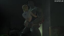 1boy 1girl 3d age_difference animated artist_name ass blonde_hair bottomless capcom colored_skin from_behind full_body grabbing_another&#039;s_ass grey_skin groping hair_bun hetero indoors interior irispoplar large_penis leg_lock loli looping_animation monster penis red_shoes resident_evil resident_evil_2 sex sherry_birkin shirt shoes single_hair_bun size_difference sneakers suspended_congress testicles tyrant_(resident_evil) uncensored vaginal variant_set video watermark white_shirt
