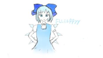 1girl angry arms_at_sides arms_at_the_waist blue_bow blue_dress blue_hair bow cirno collared_shirt dress facing_viewer ice ice_wings quality shirt touhou white_shirt wings