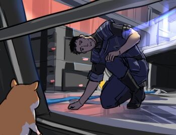 commander_shepard commander_shepard_(male) crouching dakkun39 hamster mass_effect_(series) tumblr under_table