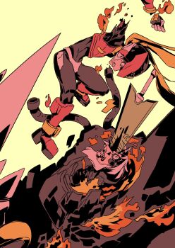 2boys amputee android angry artificial_eye blonde_hair cable capcom clenched_teeth cyborg disembodied_hand dismemberment dr._weil_(mega_man) energy_sword full_body gloves glowing helmet highres horns impaled long_hair luckyb male_focus mecha mechanical_eye mechabare mega_man_(series) mega_man_zero_(series) mega_man_zero_4 multiple_boys one_eye_closed plug ponytail robot single_horn size_difference sword teeth tube very_long_hair weapon zero(z)_(mega_man) zero_(mega_man)