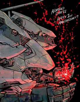 absurdres ara_4x4 armored_core armored_core_vi:_fires_of_rubicon black_background hands_up happy_anniversary highres loader_4 mecha mecha_focus no_humans one-eyed profile robot science_fiction solo upper_body